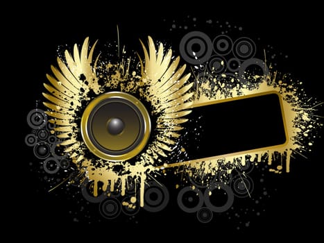 Grunge music background in gold and black