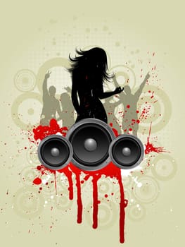 Silhouettes of people dancing on grunge background