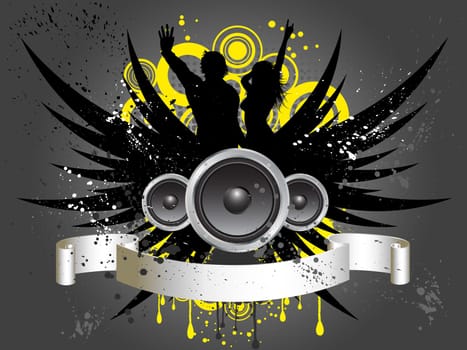 Silhouettes of people on a grunge music background