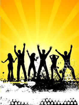 Silhouettes of people dancing on grunge background