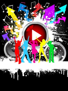 Silhouettes of females dancing on grunge music background