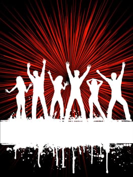 Silhouettes of people dancing on grunge background