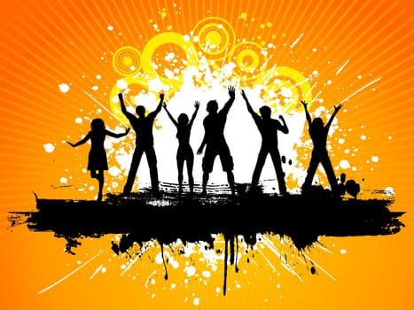 Silhouettes of people dancing on grunge background
