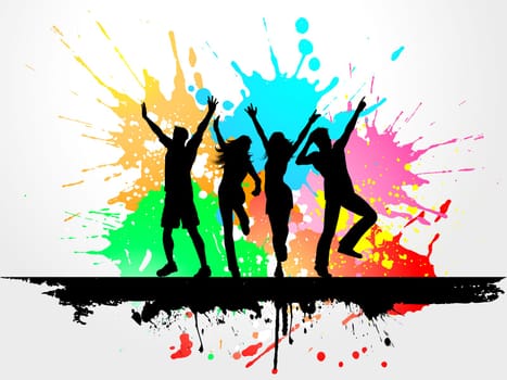 Silhouettes of people dancing on grunge background