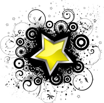 Glossy star on decorative grunge background