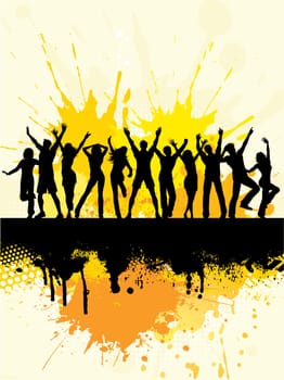 Silhouettes of people dancing on grunge background