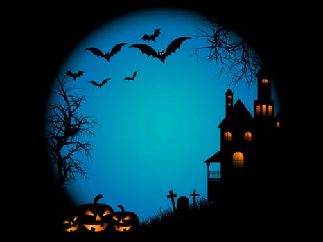 Spooky landscape scene on Halloween night