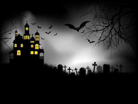 Haunted house on Halloween night