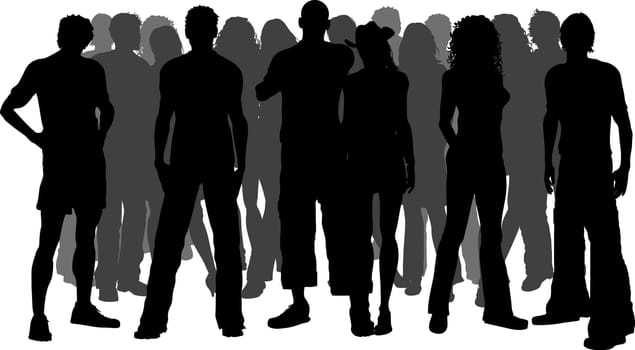 Silhouette of a huge crowd of people