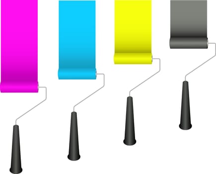 Paint rollers with CMYK colours
