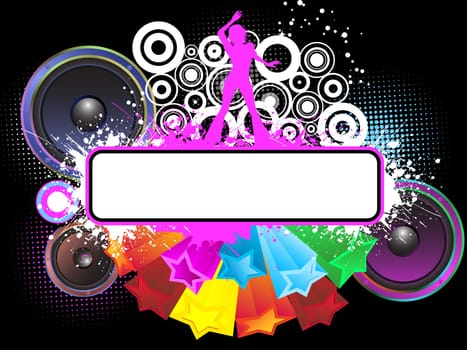 Silhouette of a dancing female on a music background
