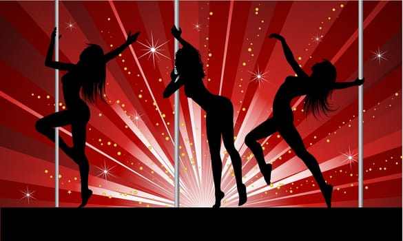 Silhouettes of sexy females pole dancing