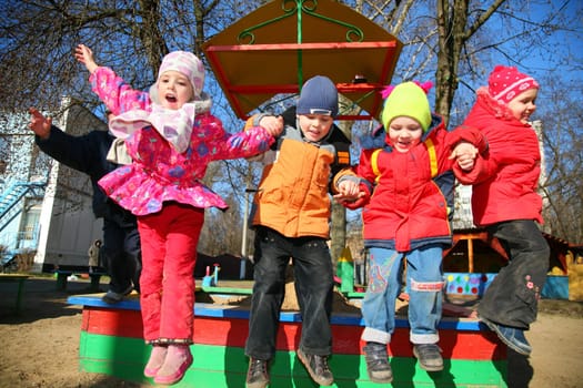 jumping team in kindergarten