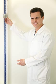 doctor with stadiometer