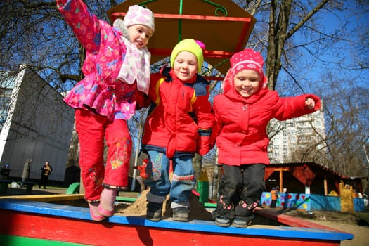 jumping team in kindergarten