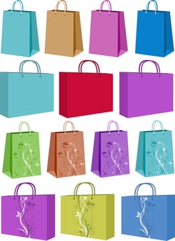 Various shopping bags - some with floral designs