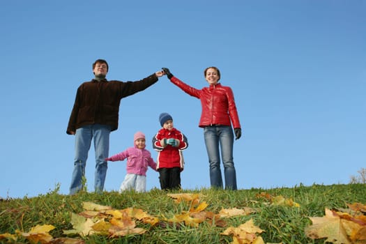 children in family house. autumn CLEAR sky