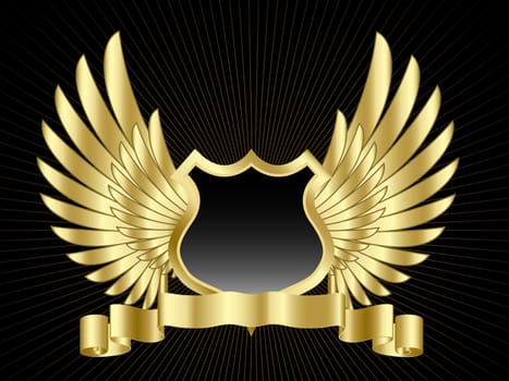 Shield with wings and gold scroll