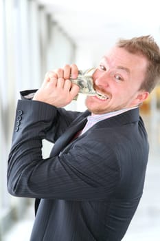 hungry angry businessman with money