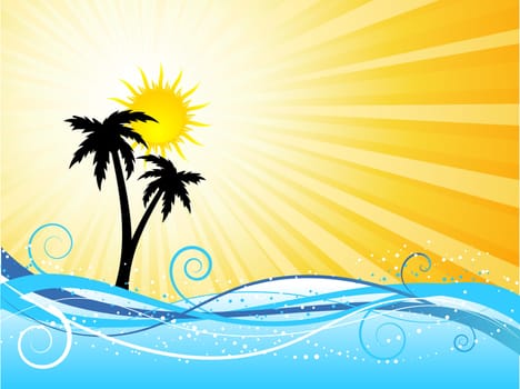 Summer background with palm trees against a sunny sky