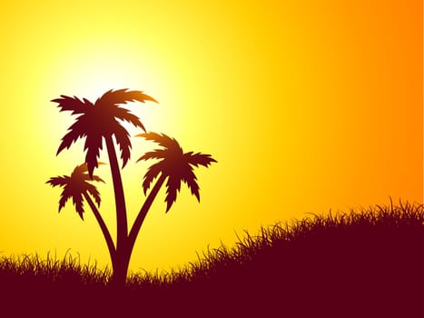 Summer scene with palm trees