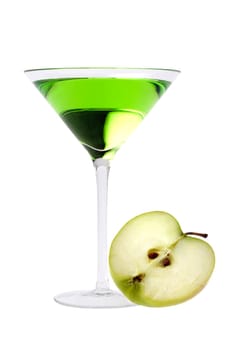 Apple Martini or Appletini mixed drink on white background