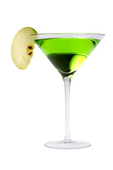 Apple Martini or Appletini mixed drink on white background