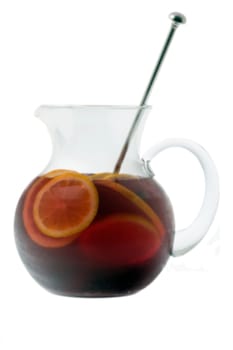 Red Wine Sangria in pitcher on white background