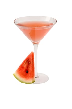 Watermelon Martini mixed drink with ruit slice on white background