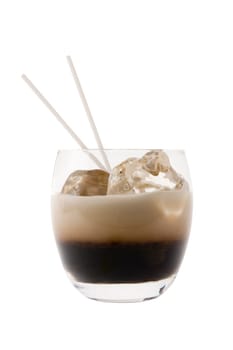 White Russian mixed drink on white bakground