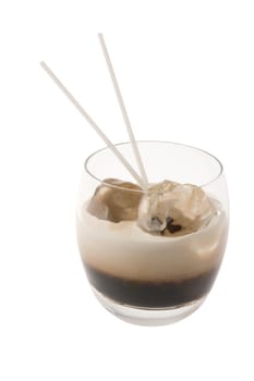 White Russian mixed drink on white bakground