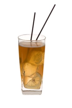 Long Island Iced Tea mixed drink on a white background