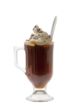 Irish Coffee mixed drink on white background