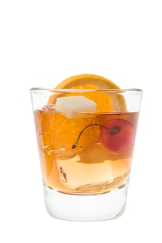 Old fashioned mixed drink on a white background