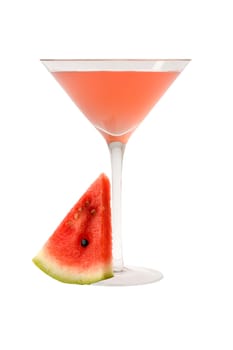 Watermelon Martini mixed drink with ruit slice on white background