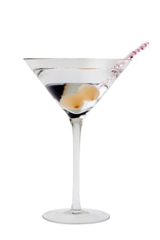 Gibson mixed drink with onions on a white background