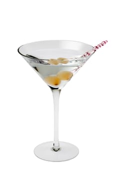 Gibson mixed drink with onions on a white background