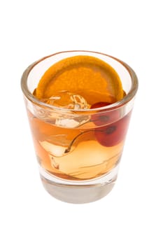Old fashioned mixed drink on a white background