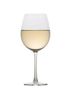 Glass of white wine on a white background