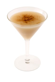 Brandy Alexander cocktail with nutmeg on white background