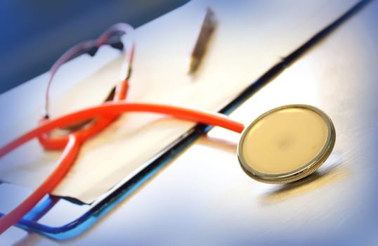 Close up of a red stethoscope