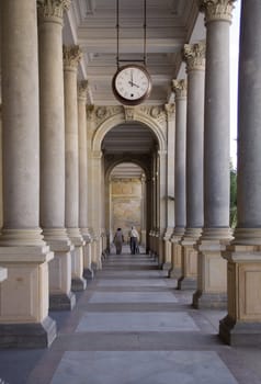 Aisle with clock