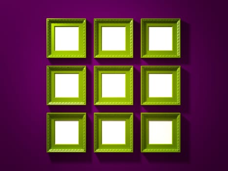 3d green frame on purple dark background