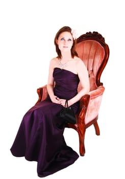 Young lady in evening robe.