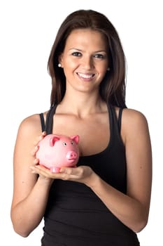 Attractive girl with money box