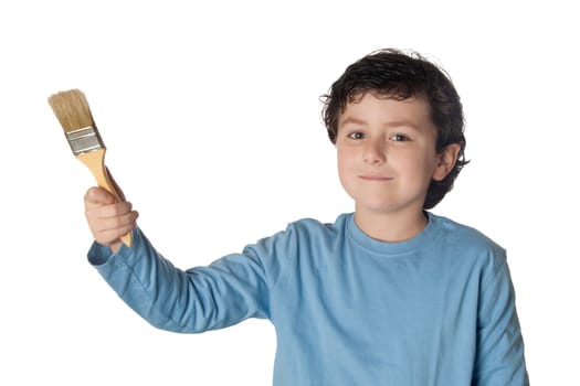 Funny child with blue shirt and clean br