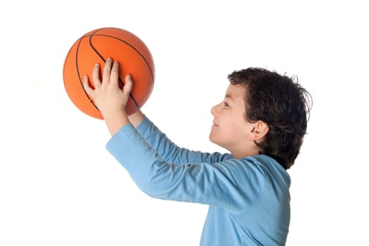 Beautiful child with basket ball shootin