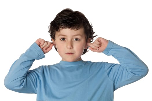 Beautiful child covering the ears