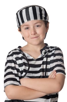 Happy child with prisoner costume