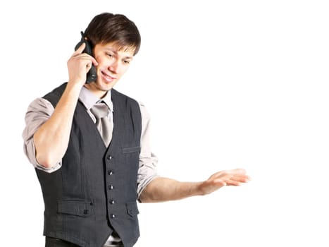 Young Businessman Talking on Phone. Isolated